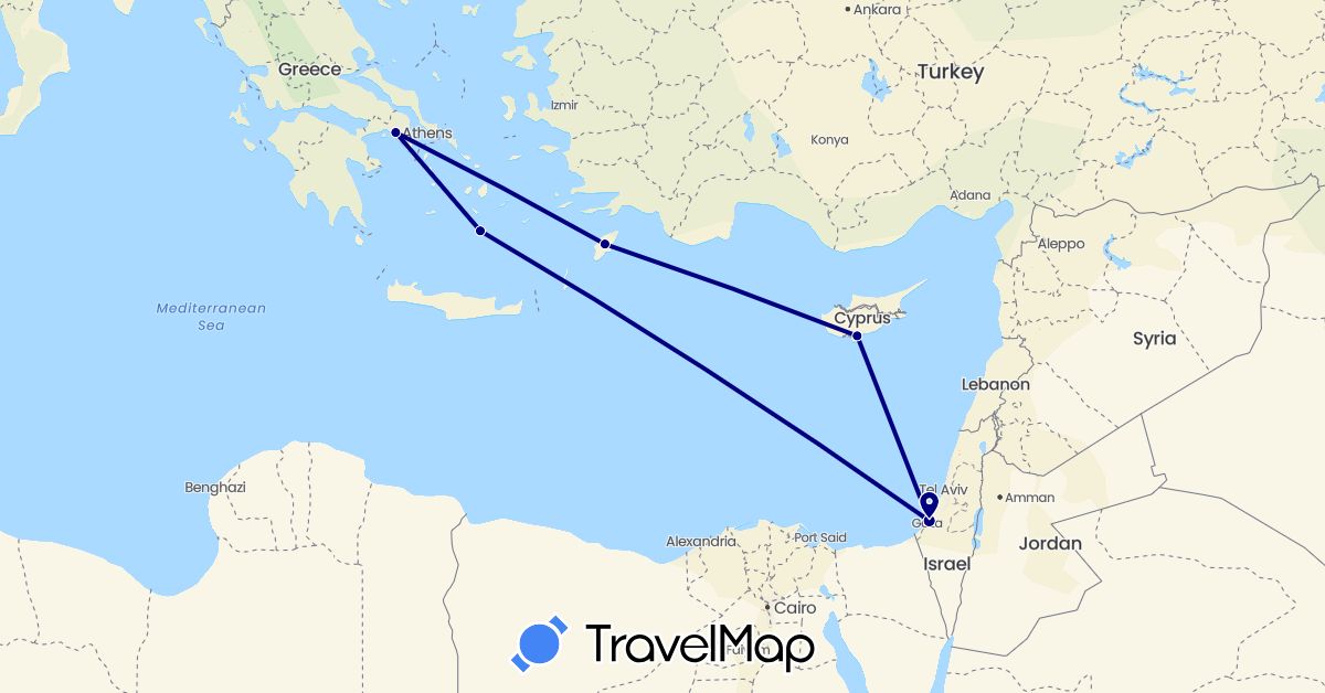 TravelMap itinerary: driving in Cyprus, Greece, Israel (Asia, Europe)